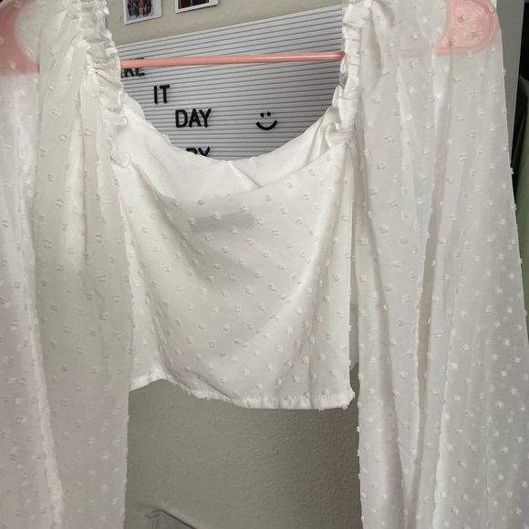 “Swiss Dot Lettuce Trim Crop Milkmaid Blouse” - Picture 4 of 6